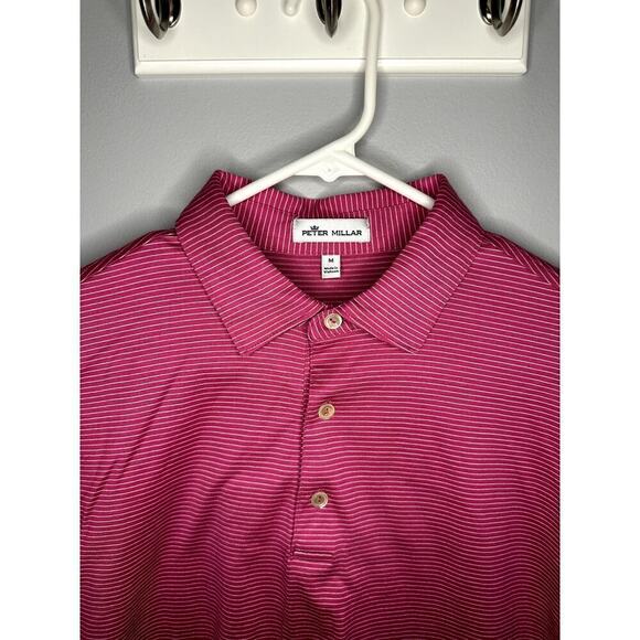 Peter Millar Cotton Stripe Short Sleeve Chest Pocket Polo Shirt Pink Mens Medium - Picture 3 of 6
